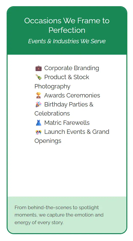 Commercial Price List 3 Events that our price list apply to for event and corporate photography